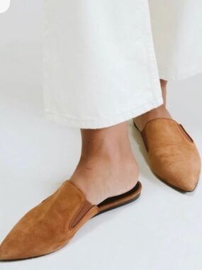 Jenni Kayne Cognac Suede Pointed Backless Mules